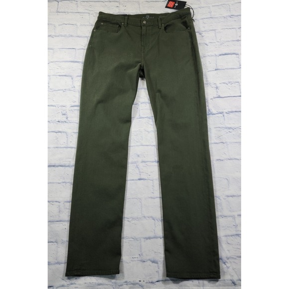 7 For All Mankind MENS SIZE 36X34 Slimmy Slim Straight Leg Jeans Olive Green